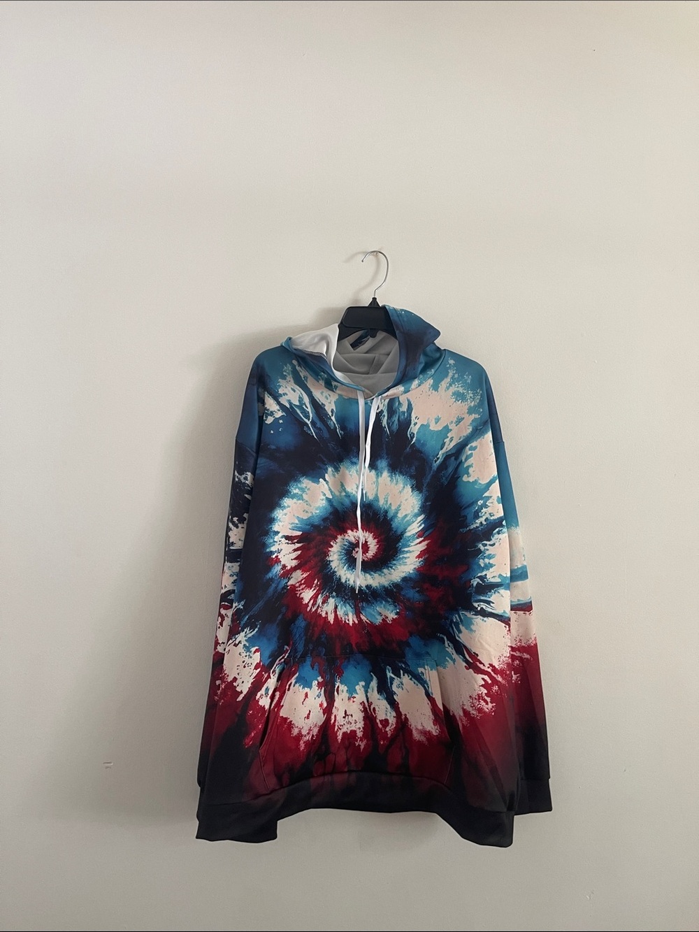 Tie-Dye Spiral Hoodie - Blue, Red, Cream